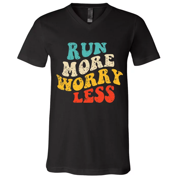 Run More Worry Less Vintage Nature Lovers Trail Running V-Neck T-Shirt