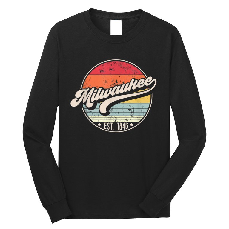 Retro Milwaukee WI Home City 70s Style Sunset Gift Long Sleeve Shirt