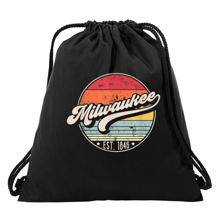 Retro Milwaukee WI Home City 70s Style Sunset Gift Drawstring Bag