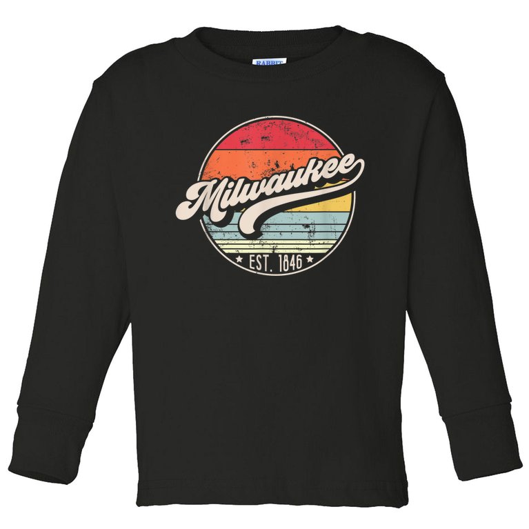 Retro Milwaukee WI Home City 70s Style Sunset Gift Toddler Long Sleeve Shirt