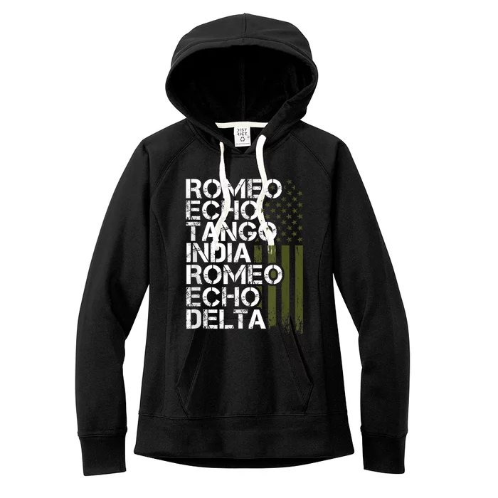 RETIRED Military  Wo Phonetic Alphabet Retirement Women's Fleece Hoodie