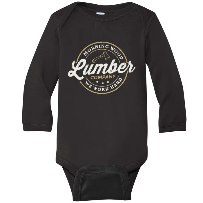 Retro M.O.R.N.I.N.G W.O.O.D Lumber Company Camping Woodman Baby Long Sleeve Bodysuit