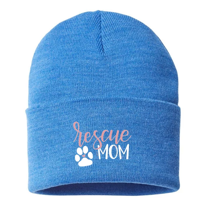 Rescue Mom With Dog Paw And Heart Cool Gift Sustainable Knit Beanie