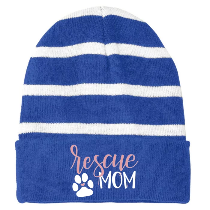 Rescue Mom With Dog Paw And Heart Cool Gift Striped Beanie with Solid Band