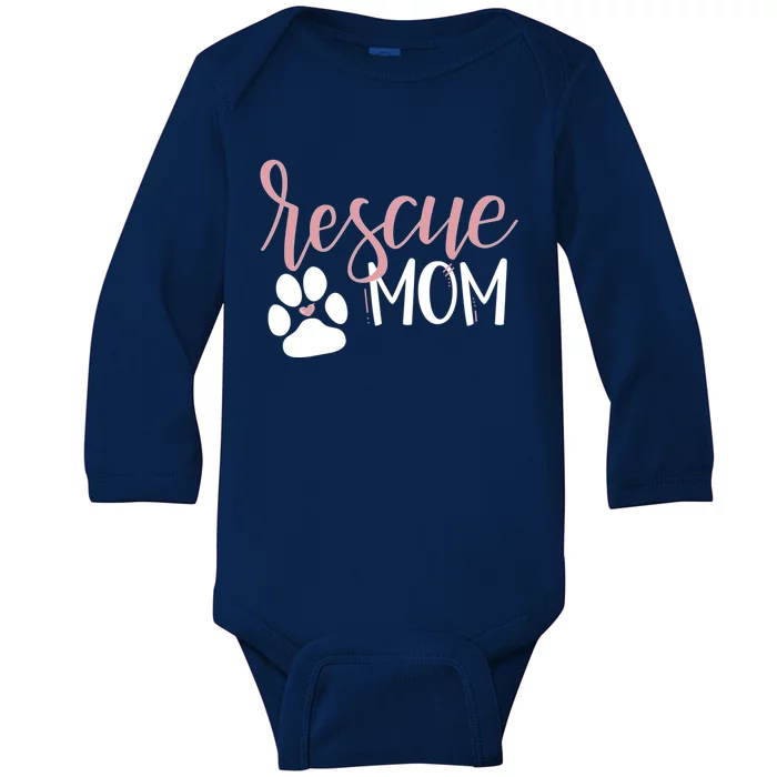 Rescue Mom With Dog Paw And Heart Cool Gift Baby Long Sleeve Bodysuit