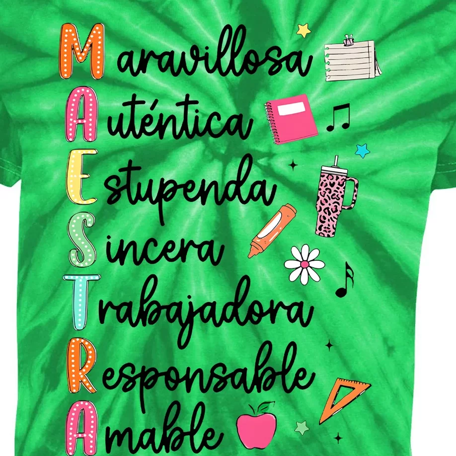 Retro Maestra Word Teach Love Inspire Spanish Teacher Kids Tie-Dye T-Shirt