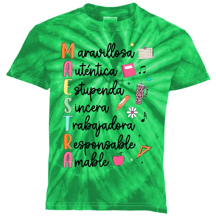 Retro Maestra Word Teach Love Inspire Spanish Teacher Kids Tie-Dye T-Shirt