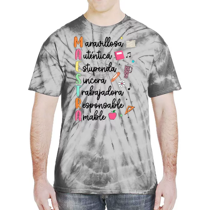 Retro Maestra Word Teach Love Inspire Spanish Teacher Tie-Dye T-Shirt