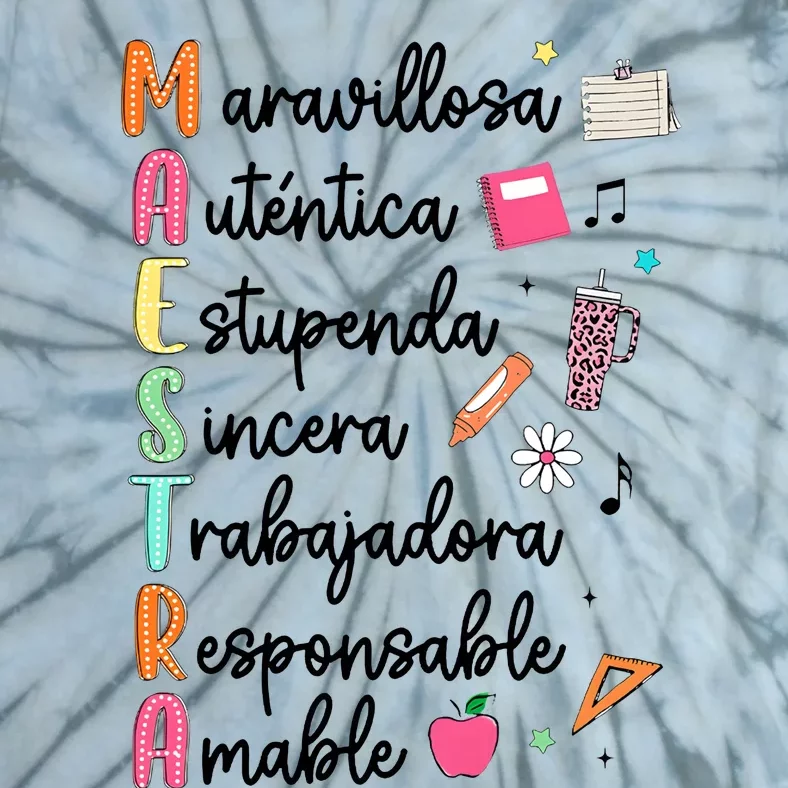 Retro Maestra Word Teach Love Inspire Spanish Teacher Tie-Dye T-Shirt