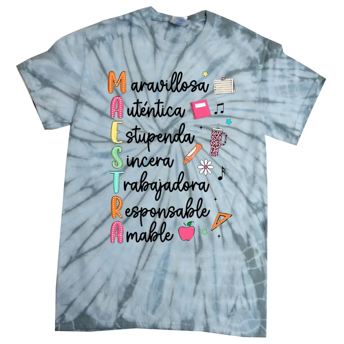 Retro Maestra Word Teach Love Inspire Spanish Teacher Tie-Dye T-Shirt