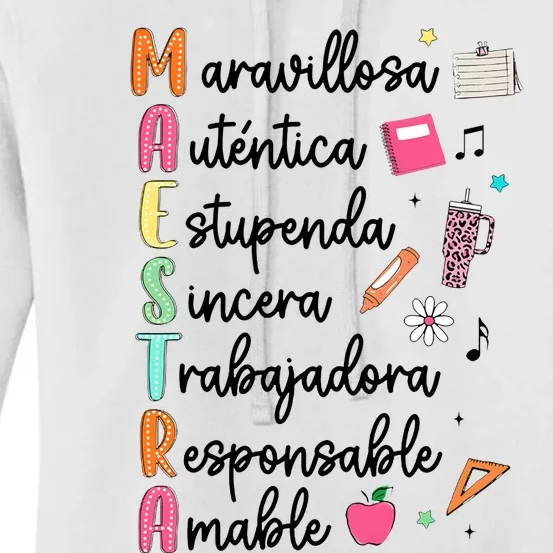 Retro Maestra Word Teach Love Inspire Spanish Teacher Women's Pullover Hoodie