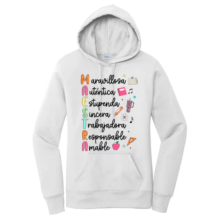 Retro Maestra Word Teach Love Inspire Spanish Teacher Women's Pullover Hoodie