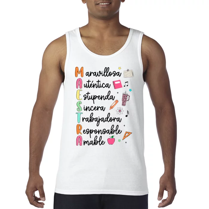 Retro Maestra Word Teach Love Inspire Spanish Teacher Tank Top