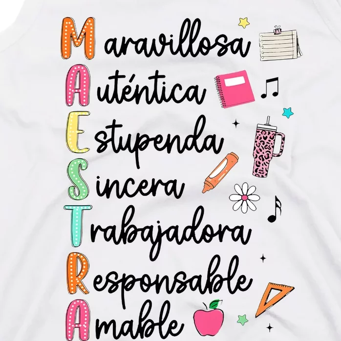 Retro Maestra Word Teach Love Inspire Spanish Teacher Tank Top