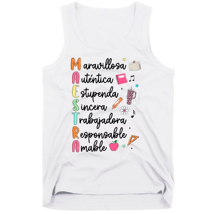 Retro Maestra Word Teach Love Inspire Spanish Teacher Tank Top