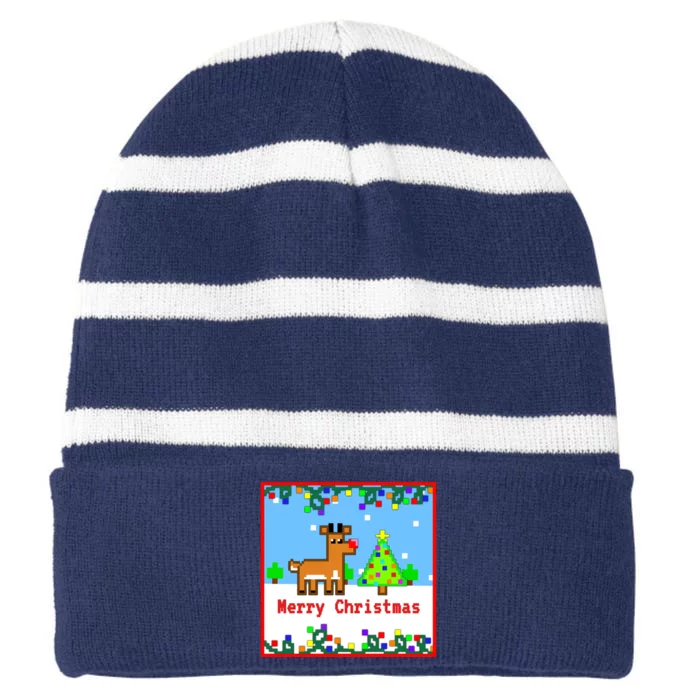 Rudolph Merry Xmas Striped Beanie with Solid Band