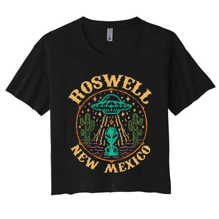 Roswell Nm 1947 Funny Roswell Aviation Gifts New Mexico 51 Women's Crop Top Tee