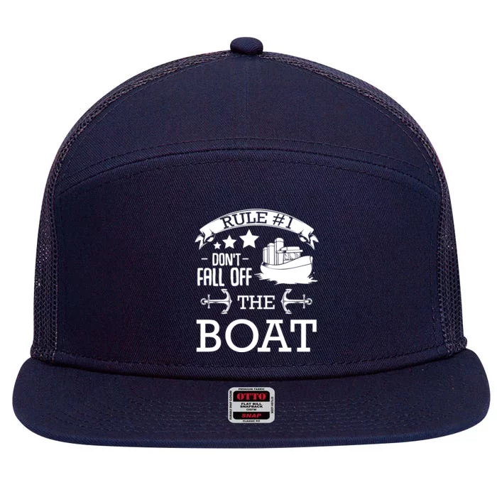 Rule Number 1 Dont Fall Off The Boat Captain Seamaster Funny Gift 7 Panel Mesh Trucker Snapback Hat