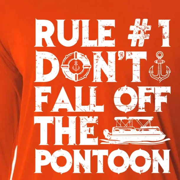 Rule Number 1 Dont Fall Off The Pontoon Boat Funny Gift Cooling Performance Long Sleeve Crew