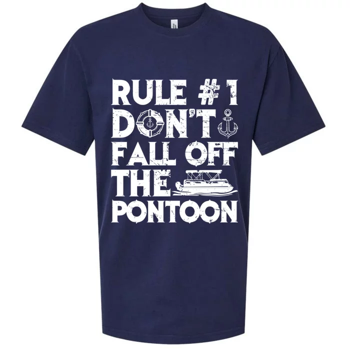 Rule Number 1 Dont Fall Off The Pontoon Boat Funny Gift Sueded Cloud Jersey T-Shirt