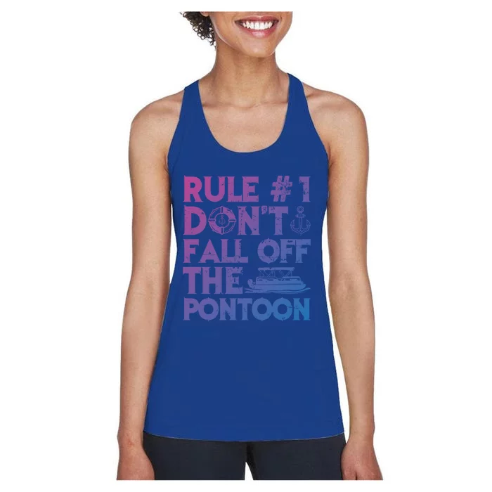 Rule Number 1 Dont Fall Off The Pontoon Boat Funny Gift Women's Racerback Tank