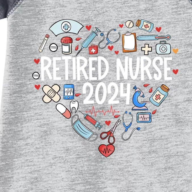 Retired Nurse 2024 Heart Love Retirement Nursing Scrub Top Infant Baby Jersey Bodysuit