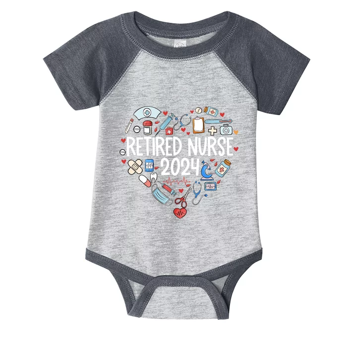 Retired Nurse 2024 Heart Love Retirement Nursing Scrub Top Infant Baby Jersey Bodysuit