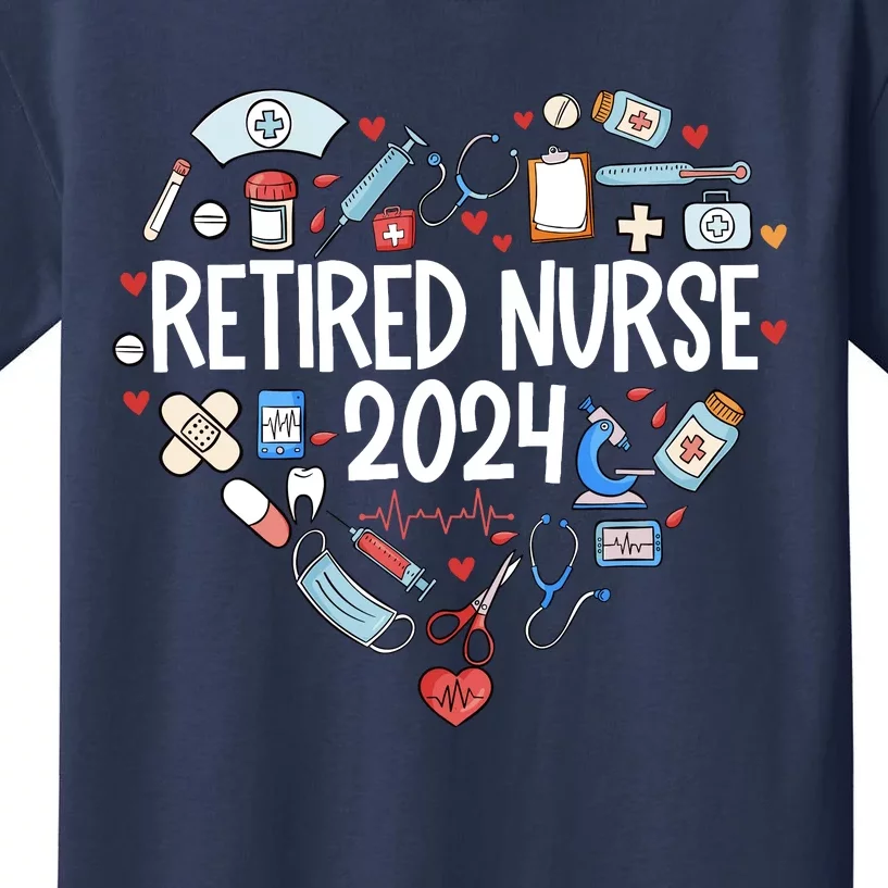 Retired Nurse 2024 Heart Love Retirement Nursing Scrub Top Kids T-Shirt