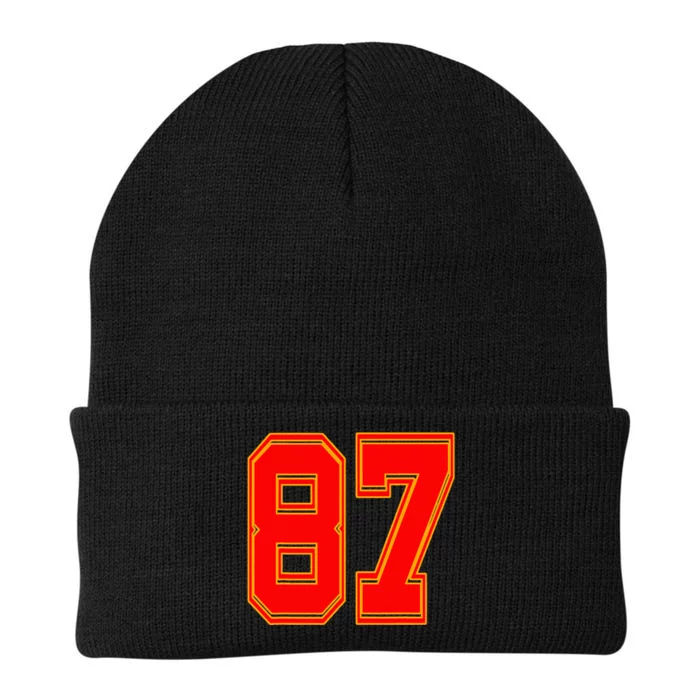 Red Number 87 White Yellow Football Basketball Soccer Fans Knit Cap Winter Beanie