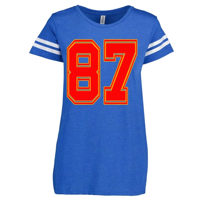 Red Number 87 White Yellow Football Basketball Soccer Fans Enza Ladies Jersey Football T-Shirt