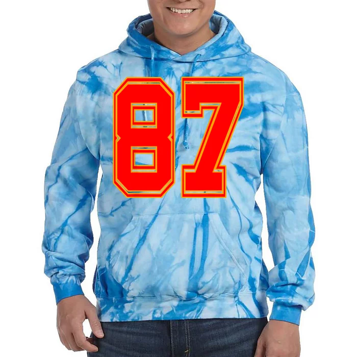 Red Number 87 White Yellow Football Basketball Soccer Fans Tie Dye Hoodie