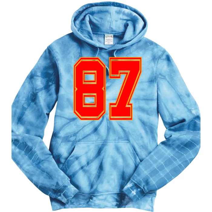 Red Number 87 White Yellow Football Basketball Soccer Fans Tie Dye Hoodie