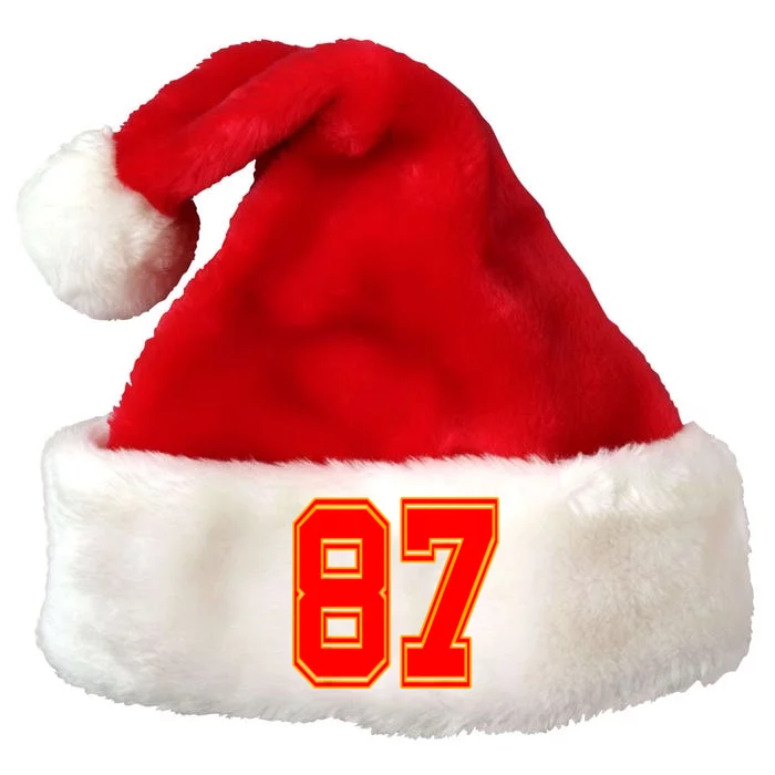 Red Number 87 White Yellow Football Basketball Soccer Fans Premium Christmas Santa Hat