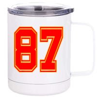 Red Number 87 White Yellow Football Basketball Soccer Fans 12 oz Stainless Steel Tumbler Cup