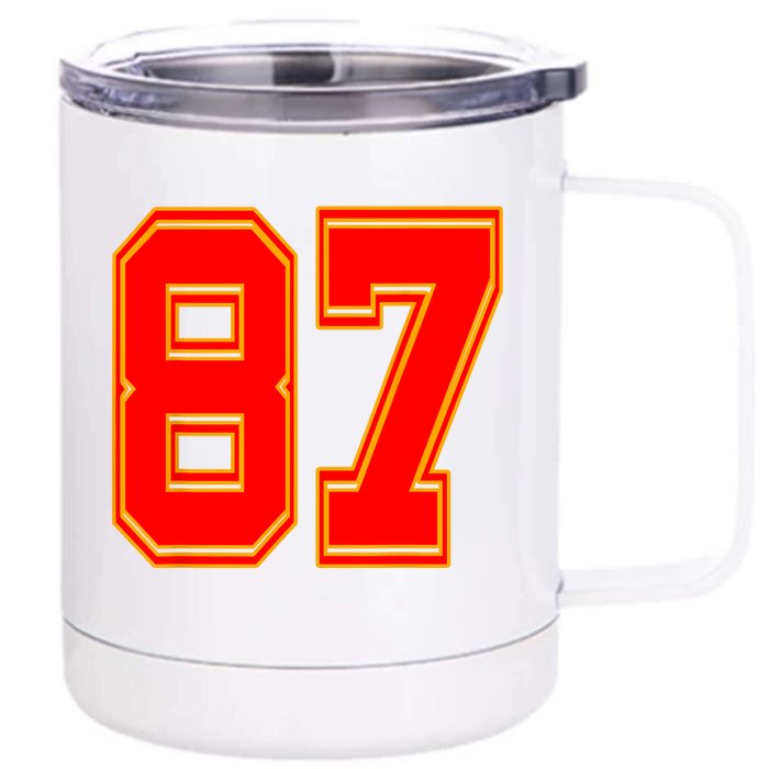 Red Number 87 White Yellow Football Basketball Soccer Fans 12 oz Stainless Steel Tumbler Cup