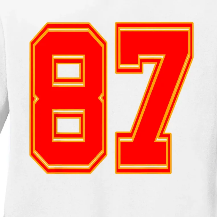 Red Number 87 White Yellow Football Basketball Soccer Fans Ladies Long Sleeve Shirt