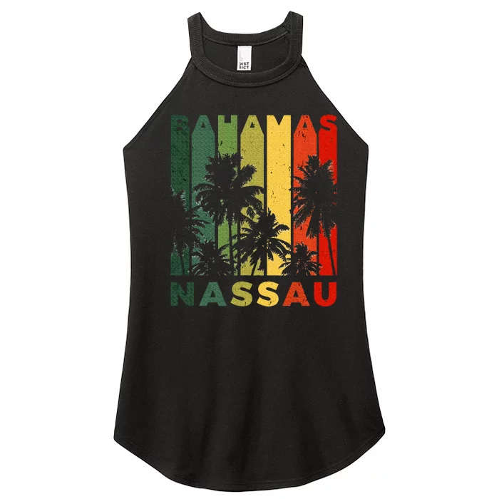 Retro Nassau Bahamas Beach Fan Palm Tree Cool Souvenir Women’s Perfect Tri Rocker Tank