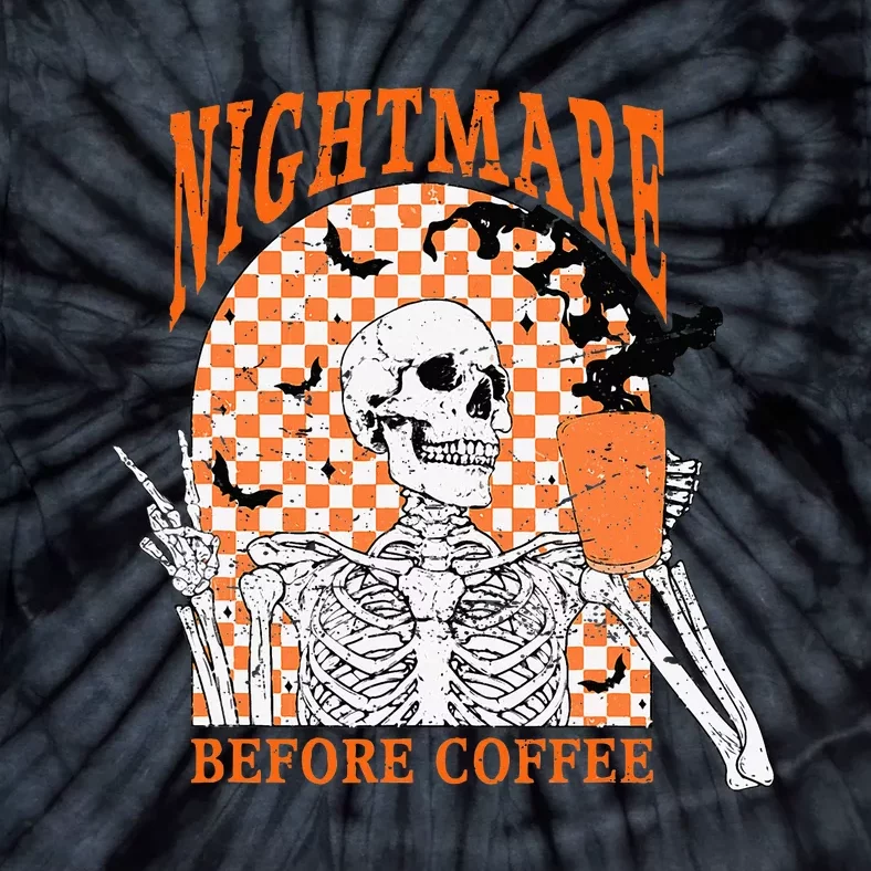 Retro Nightmare Before Coffee Skeleton Skull Halloween Tie-Dye T-Shirt