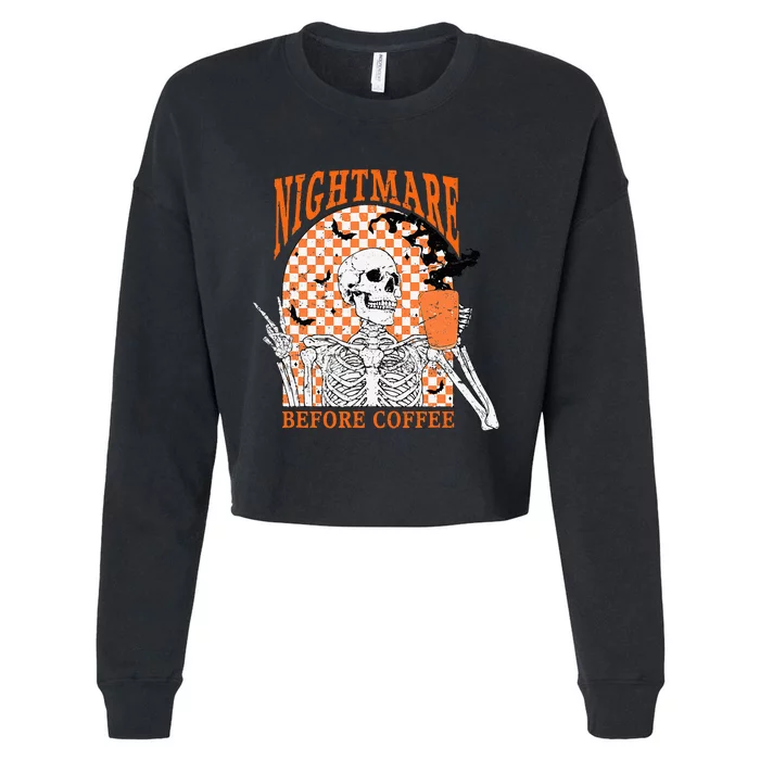 Retro Nightmare Before Coffee Skeleton Skull Halloween Cropped Pullover Crew