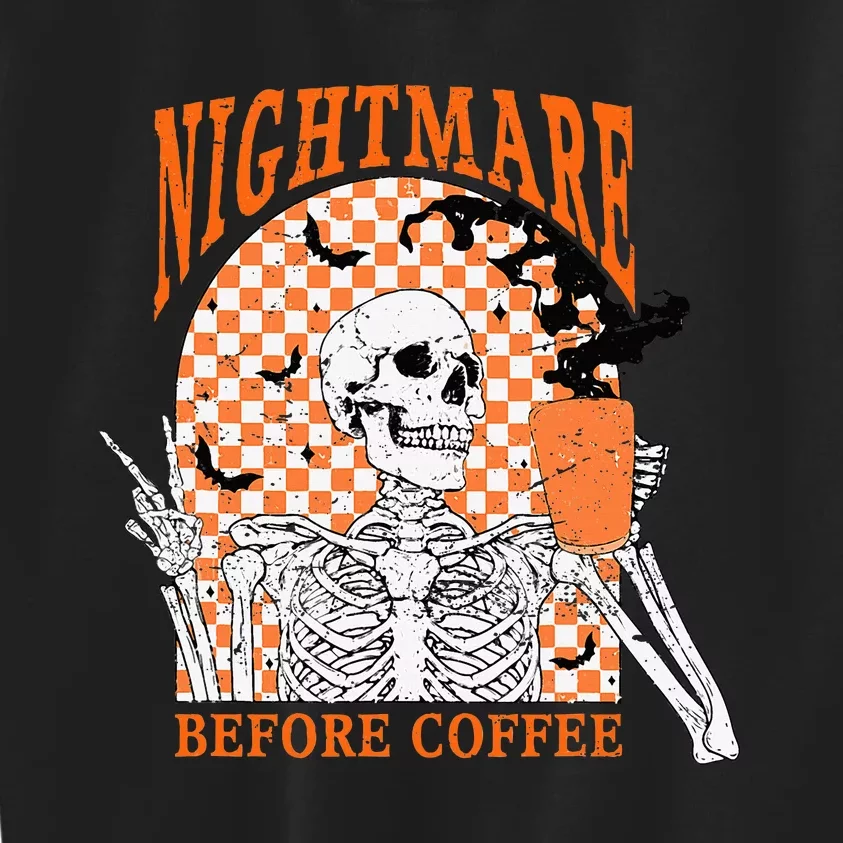 Retro Nightmare Before Coffee Skeleton Skull Halloween Kids Sweatshirt