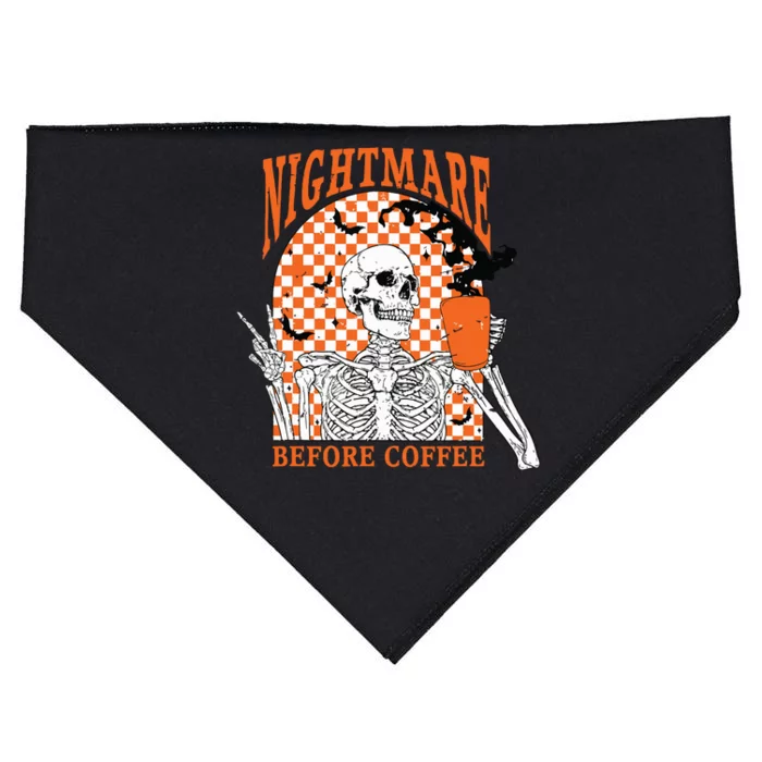 Retro Nightmare Before Coffee Skeleton Skull Halloween USA-Made Doggie Bandana