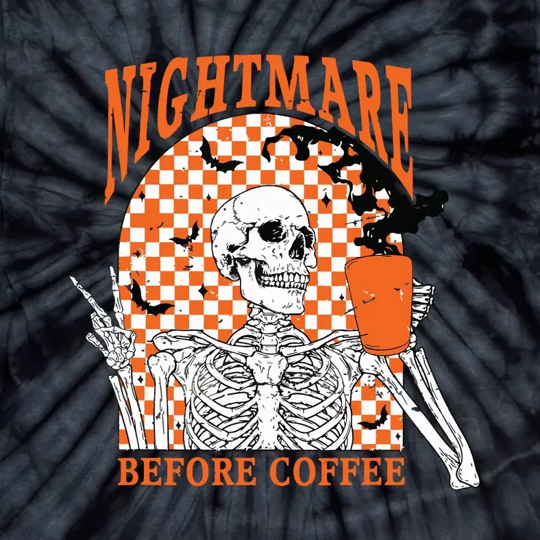 Retro Nightmare Before Coffee Skeleton Skull Halloween Tie-Dye T-Shirt