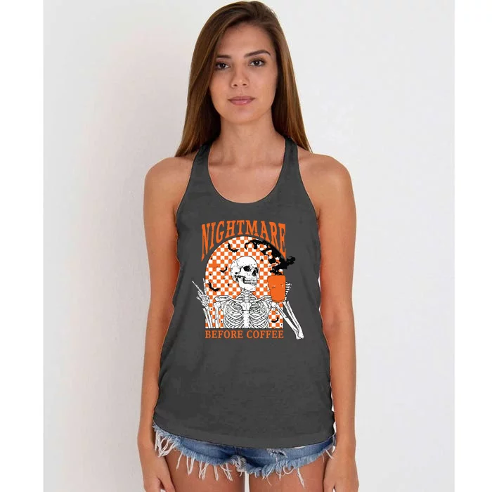 Retro Nightmare Before Coffee Skeleton Skull Halloween Women's Knotted Racerback Tank