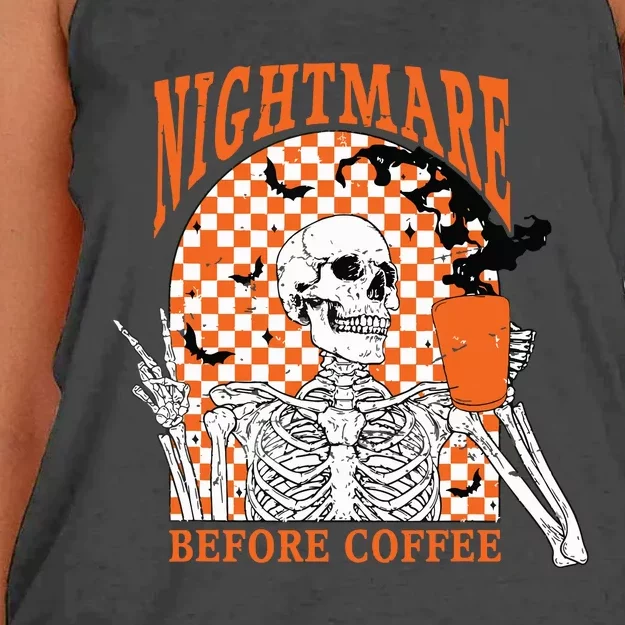 Retro Nightmare Before Coffee Skeleton Skull Halloween Women's Knotted Racerback Tank