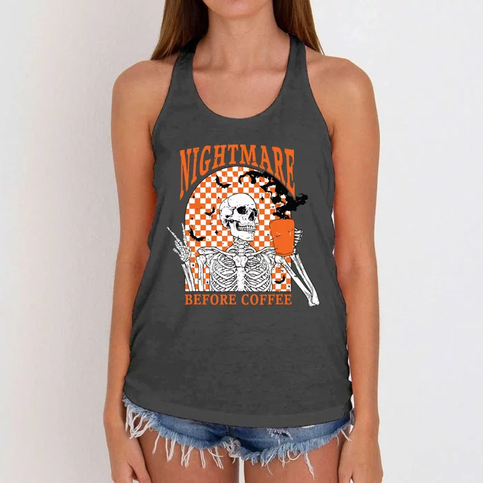 Retro Nightmare Before Coffee Skeleton Skull Halloween Women's Knotted Racerback Tank