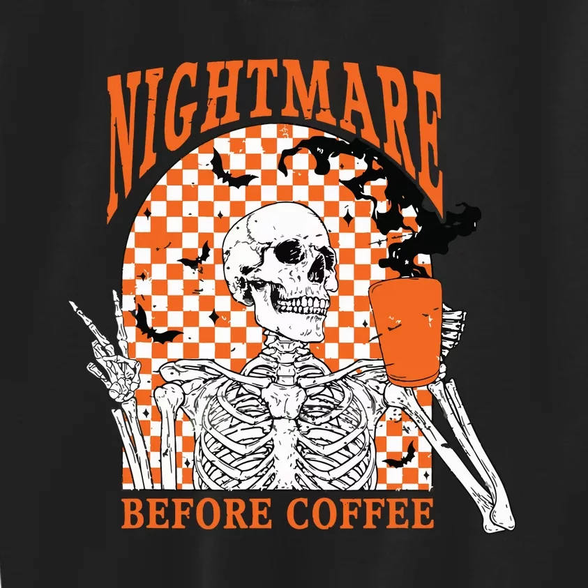 Retro Nightmare Before Coffee Skeleton Skull Halloween Kids Sweatshirt