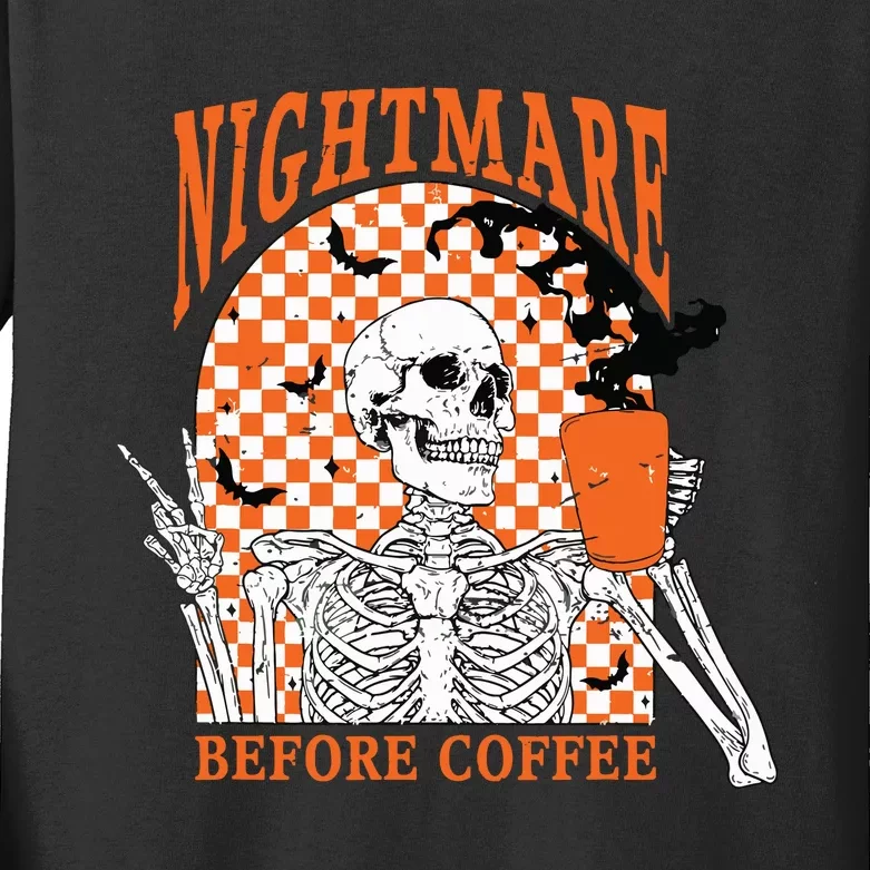 Retro Nightmare Before Coffee Skeleton Skull Halloween Kids Long Sleeve Shirt