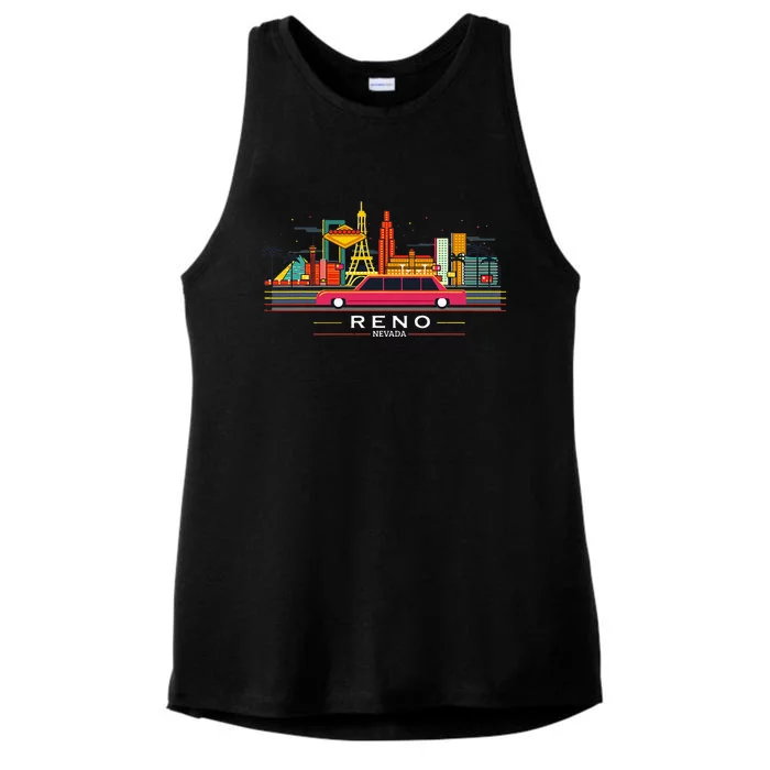 Reno Nevada Cityscape Souvenir Vintage Ladies Tri-Blend Wicking Tank