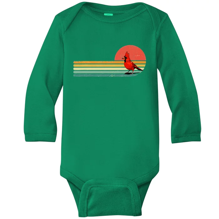 Retro Northern Cardinal Bird Animal Bird Lover Baby Long Sleeve Bodysuit