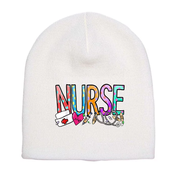 RN Nurse Colorful Gift Short Acrylic Beanie